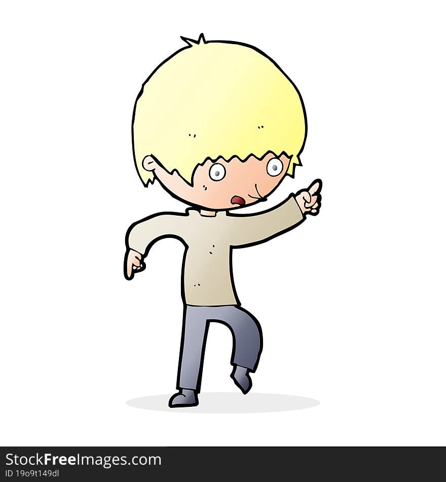 Cartoon Worried Boy Pointing