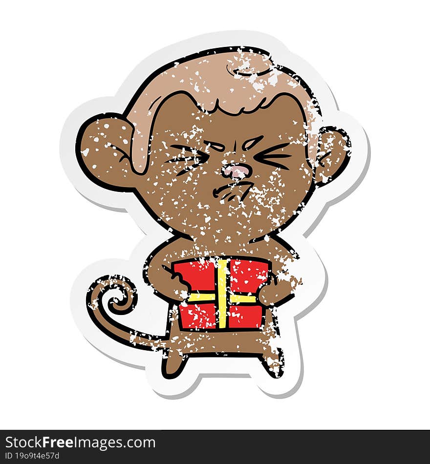 distressed sticker of a cartoon angry monkey