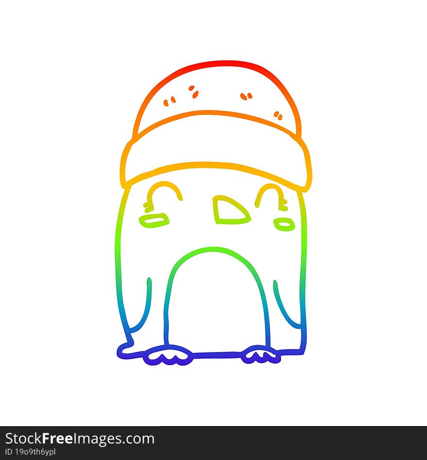 rainbow gradient line drawing cute cartoon penguin