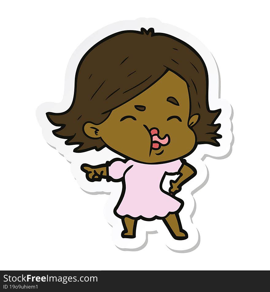 Sticker Of A Cartoon Girl Pulling Face