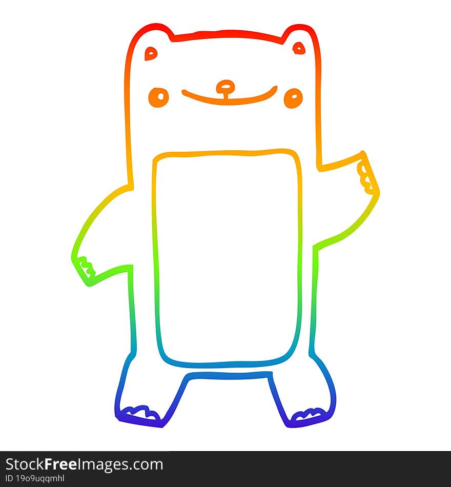 rainbow gradient line drawing of a cartoon teddy bear