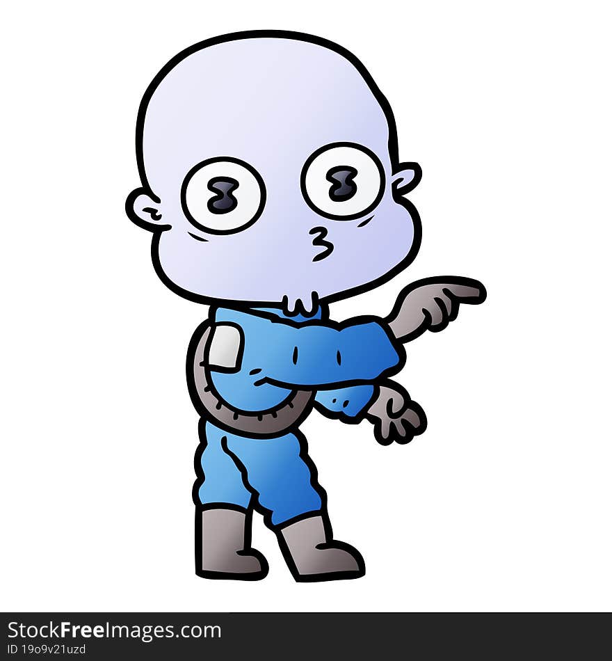 cartoon weird bald spaceman pointing. cartoon weird bald spaceman pointing