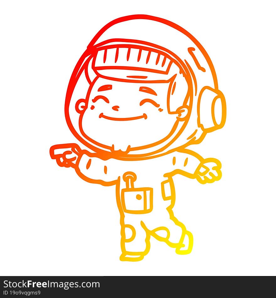 warm gradient line drawing of a happy cartoon astronaut