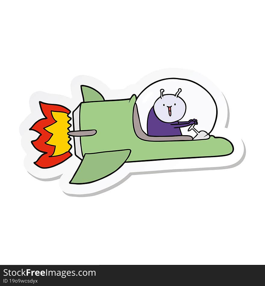 sticker of a cartoon alien in spaceship