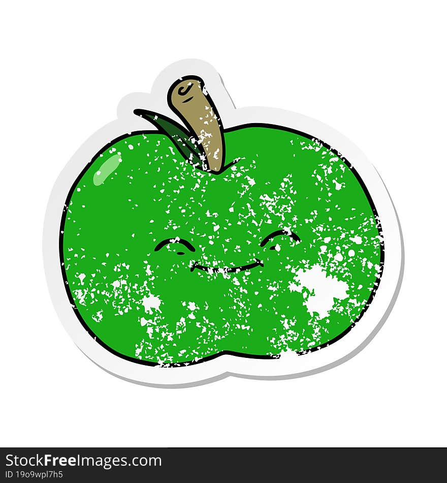 distressed sticker of a cartoon apple