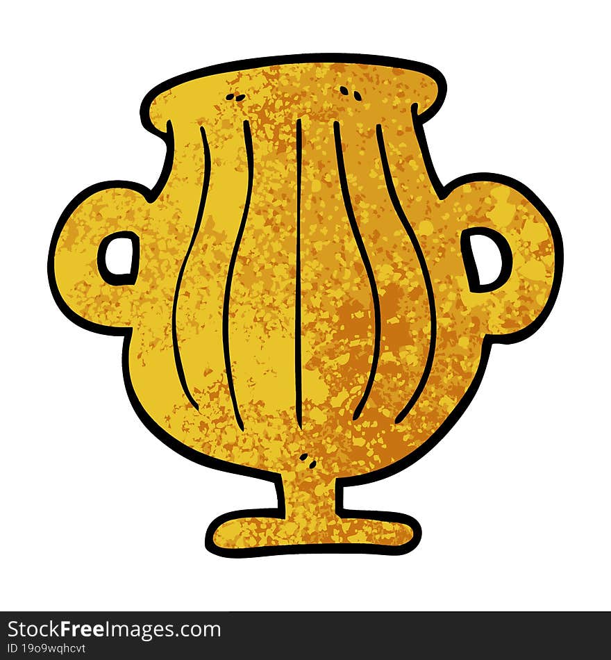 grunge textured illustration cartoon of a golden vase