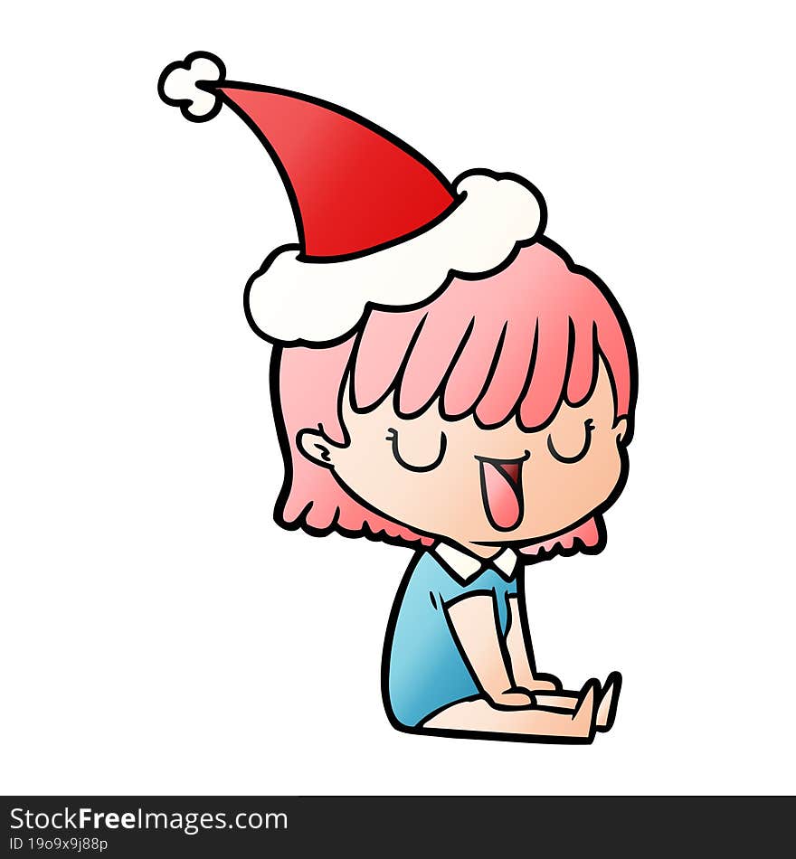 gradient cartoon of a woman wearing santa hat