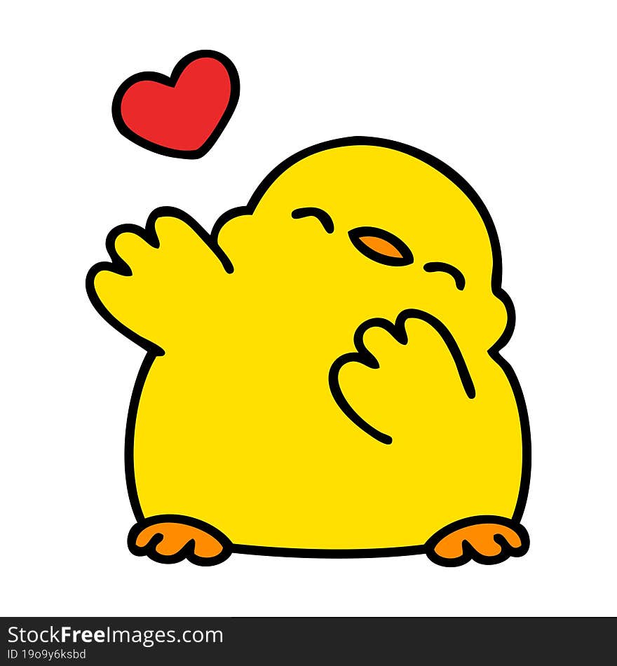 cartoon of a cute baby bird with love heart