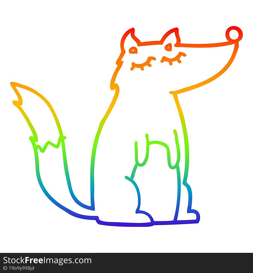 rainbow gradient line drawing of a cartoon wolf