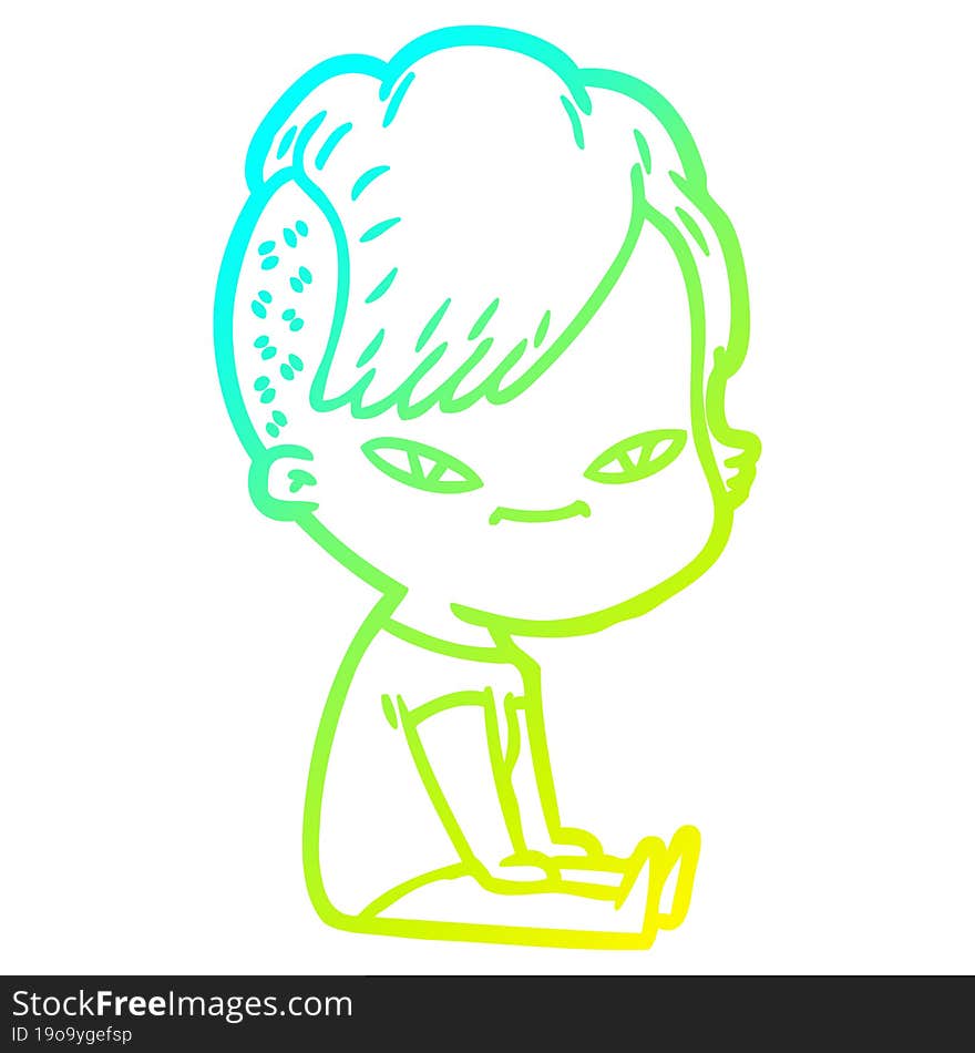 Cold Gradient Line Drawing Cute Cartoon Girl With Hipster Haircut