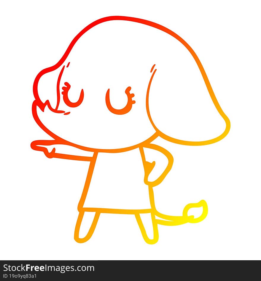 warm gradient line drawing cute cartoon elephant