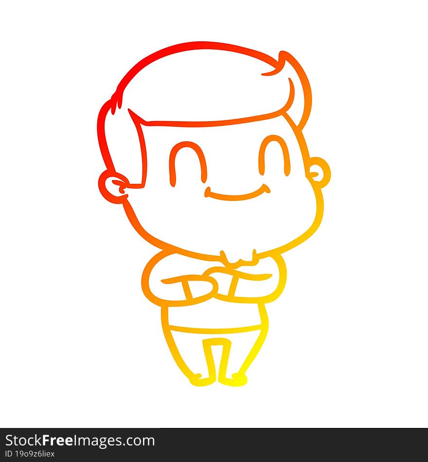 warm gradient line drawing of a cartoon happy man