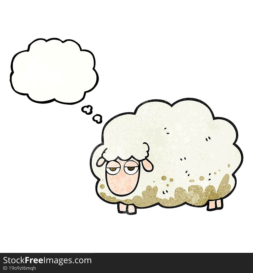 freehand drawn thought bubble textured cartoon muddy winter sheep