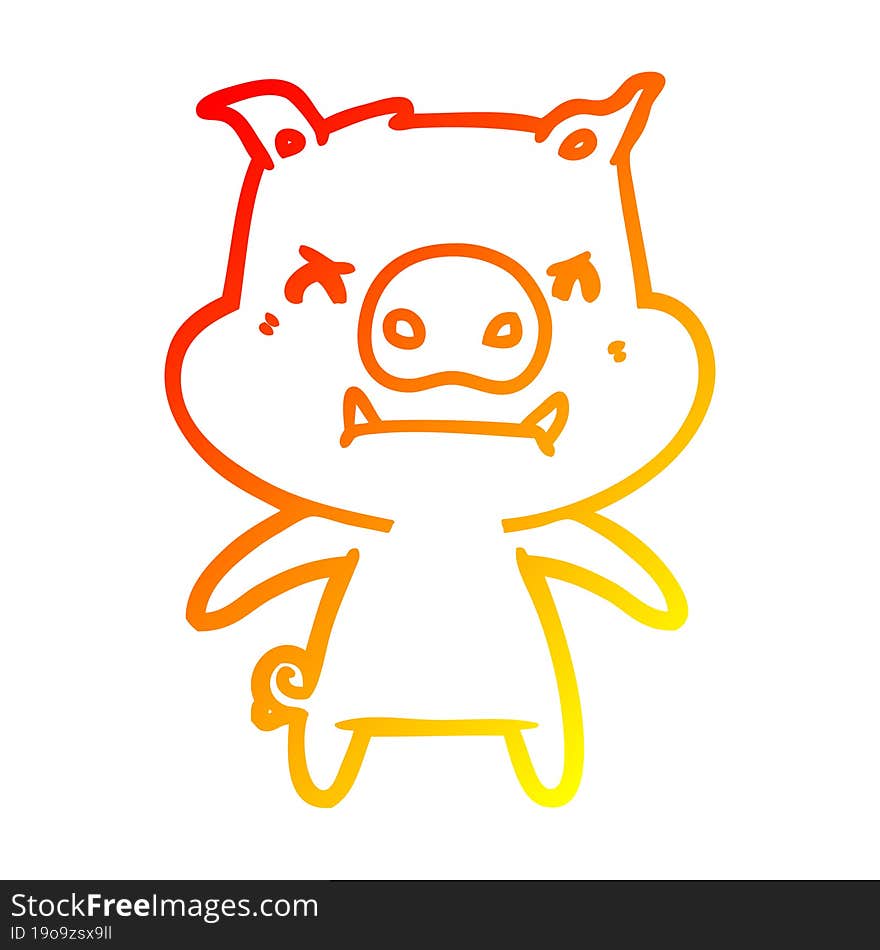 Warm Gradient Line Drawing Angry Cartoon Pig