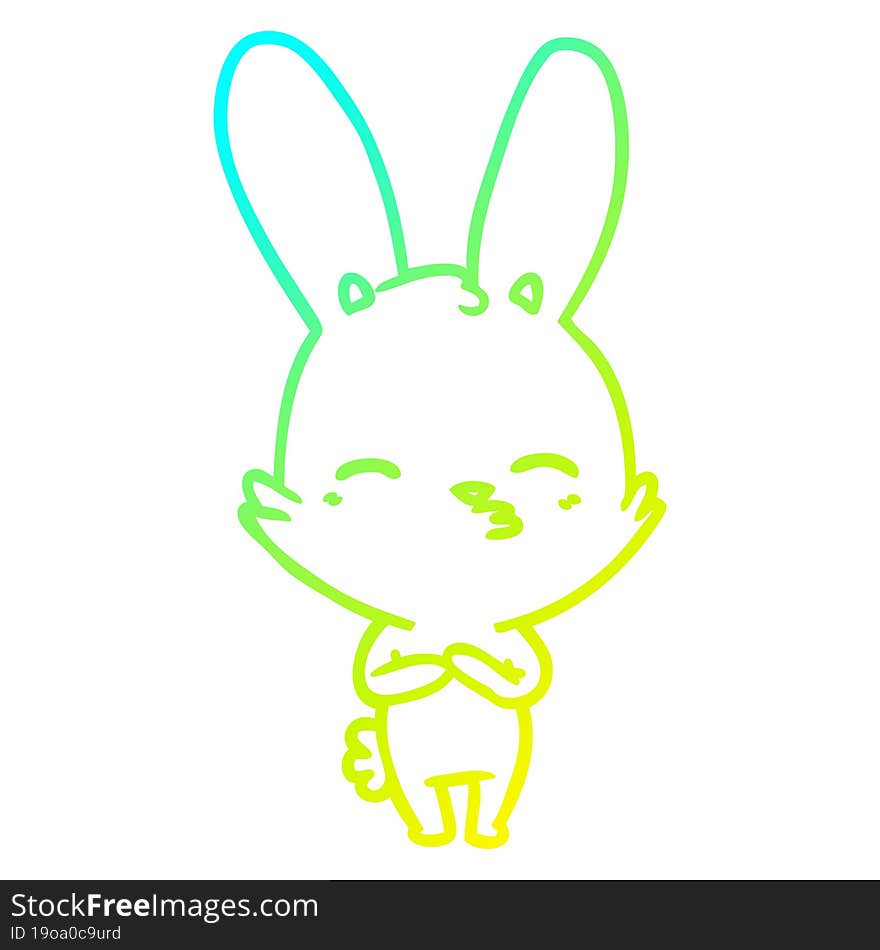 cold gradient line drawing of a curious bunny cartoon