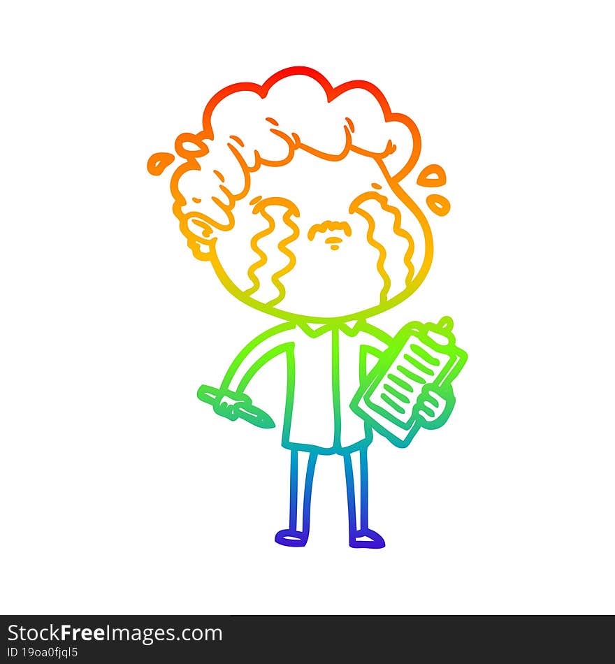 rainbow gradient line drawing of a cartoon man crying