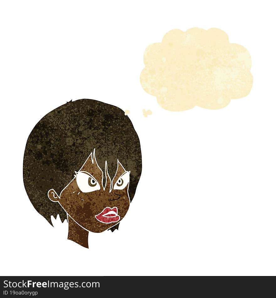 cartoon annoyed woman with thought bubble