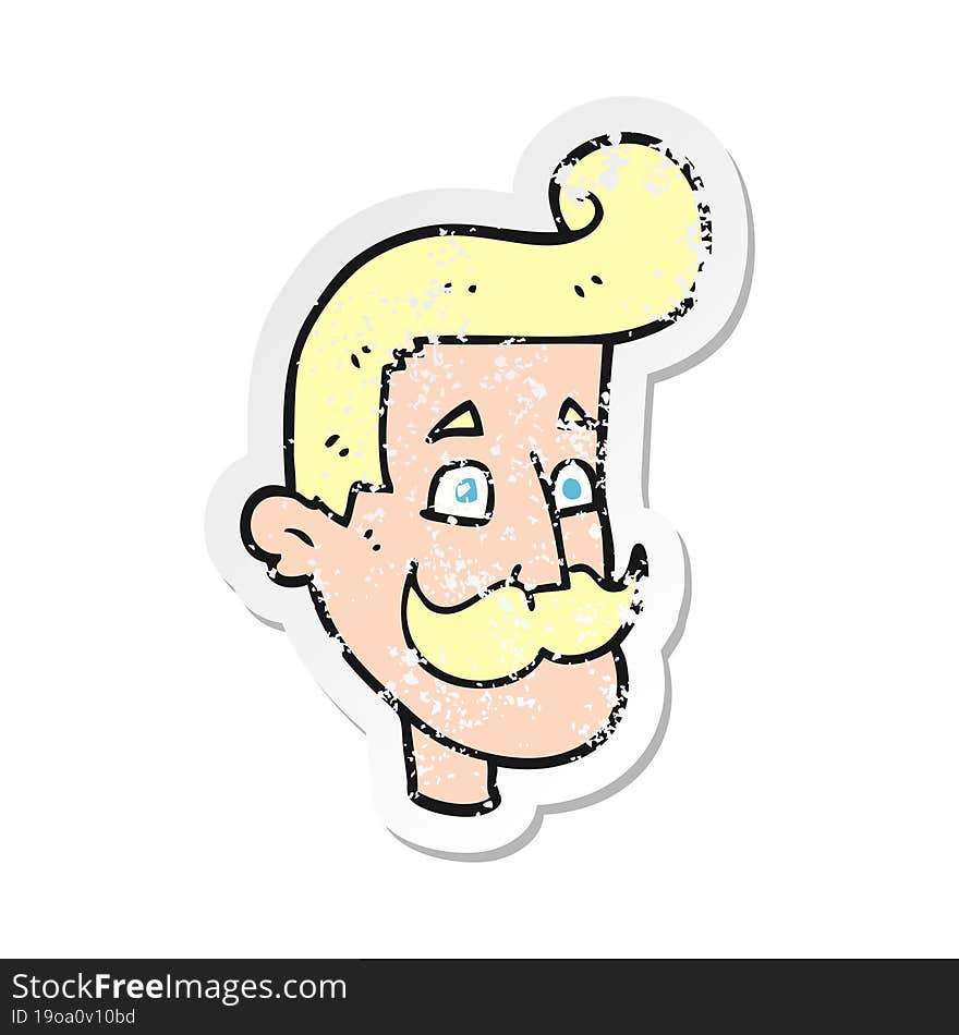 retro distressed sticker of a cartoon man with mustache