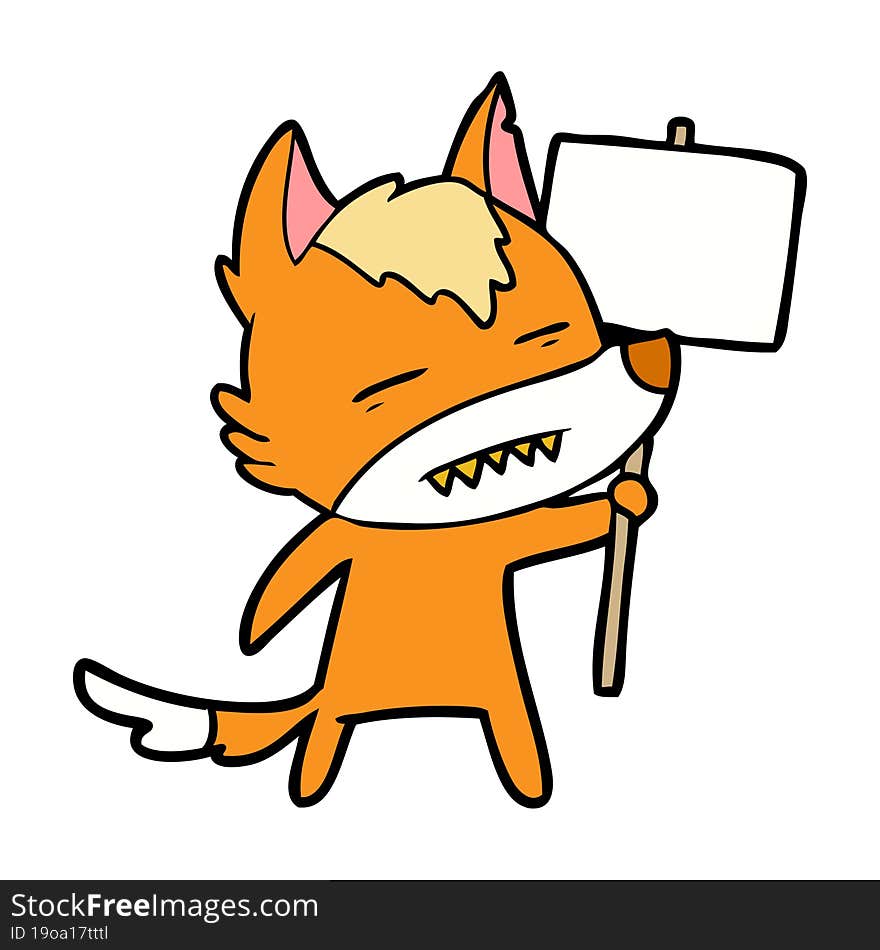 fox cartoon character with protest sign. fox cartoon character with protest sign