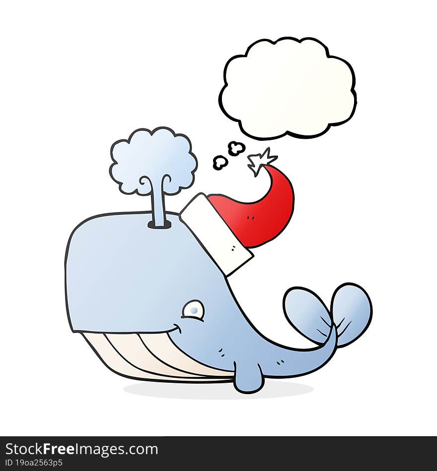 Thought Bubble Cartoon Whale Wearing Christmas Hat