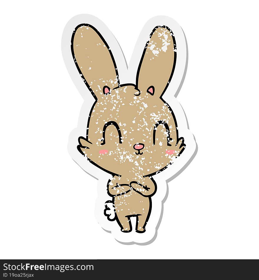 Distressed Sticker Of A Cute Cartoon Rabbit