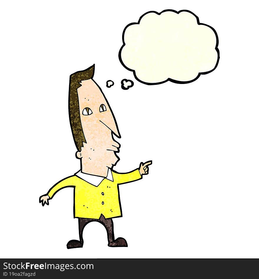 cartoon pointing man with thought bubble