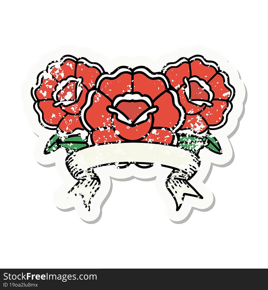 grunge sticker with banner of a bouquet of flowers