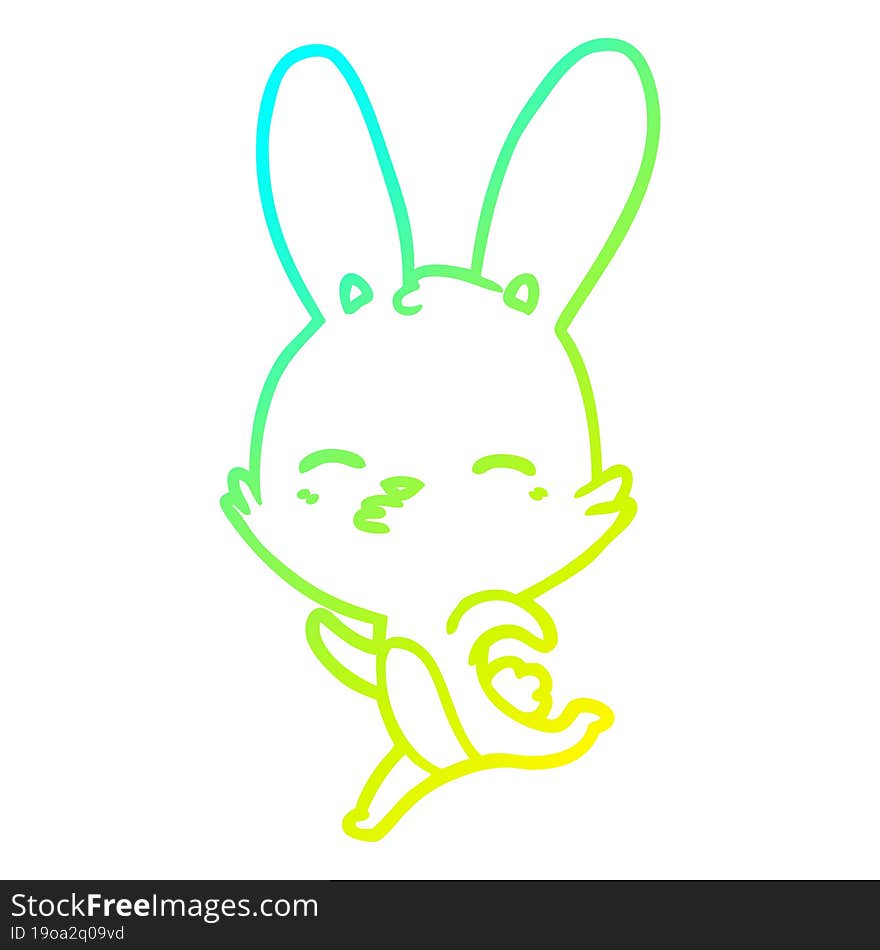 cold gradient line drawing of a running bunny cartoon