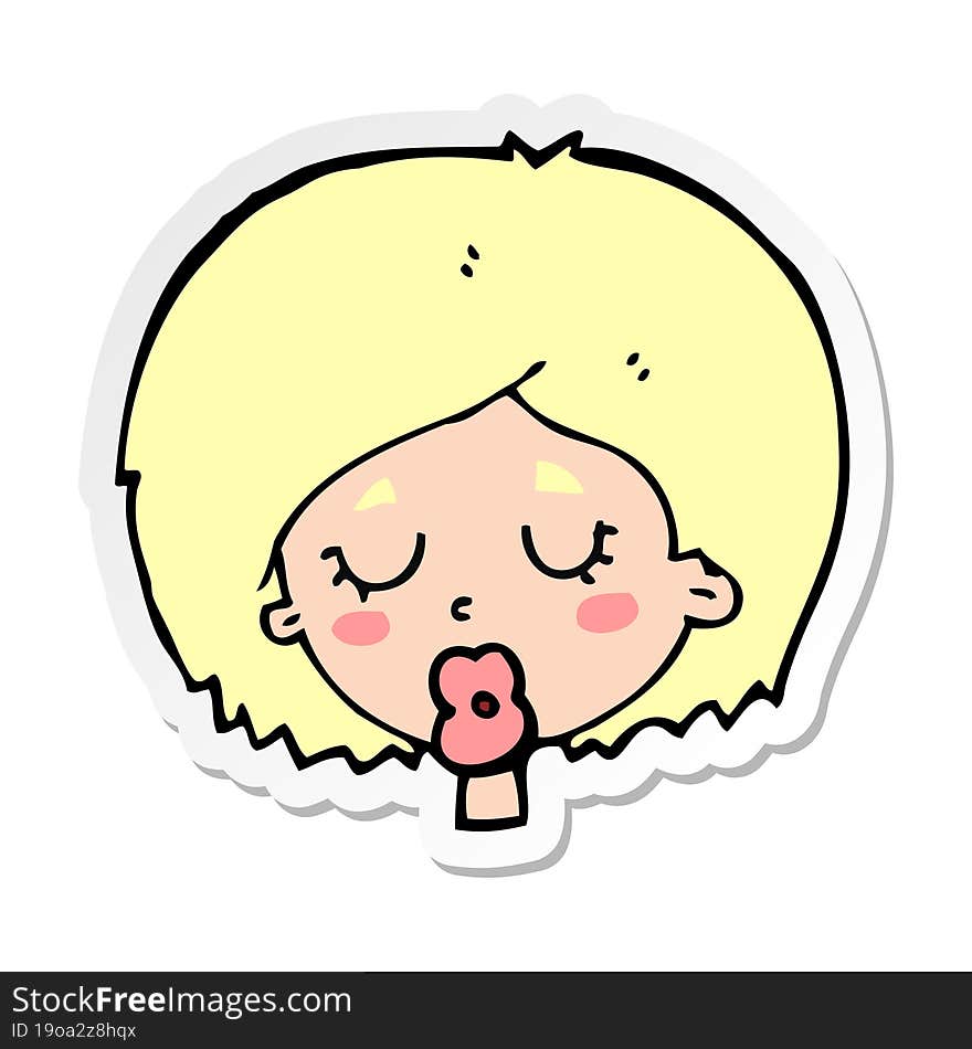 Sticker Of A Cartoon Woman With Eyes Closed