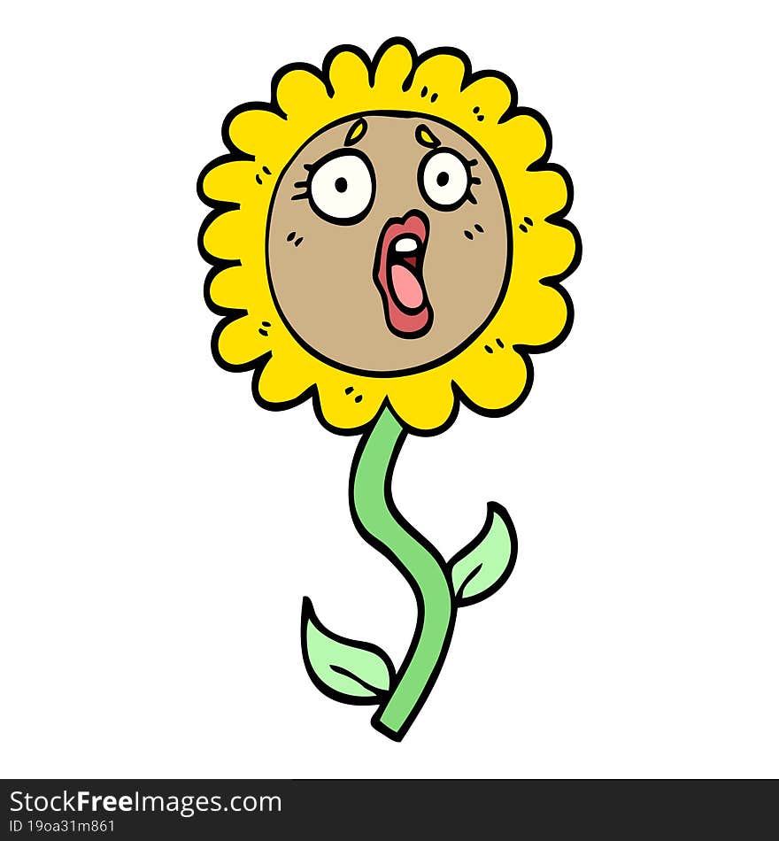 Hand Drawn Doodle Style Cartoon Shocked Sunflower