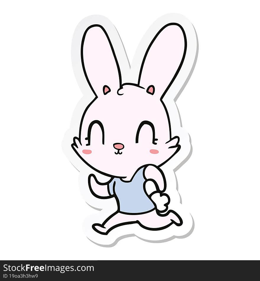 sticker of a cute cartoon rabbit running