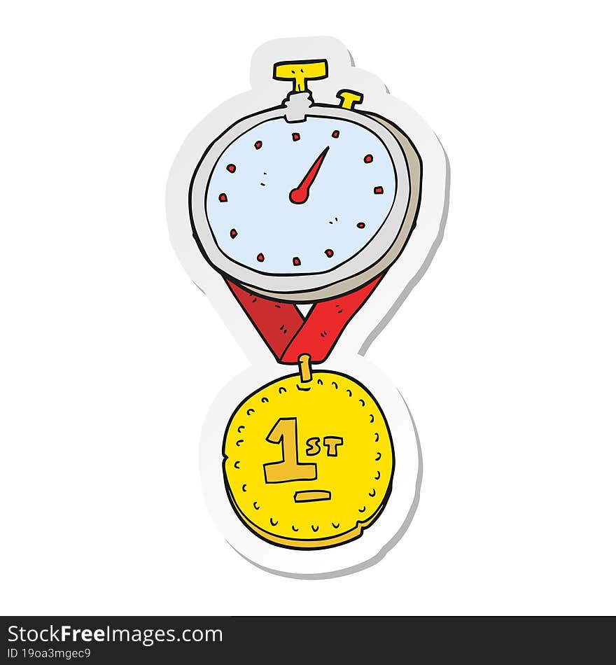 Sticker Of A Cartoon Stopwatch And Medal