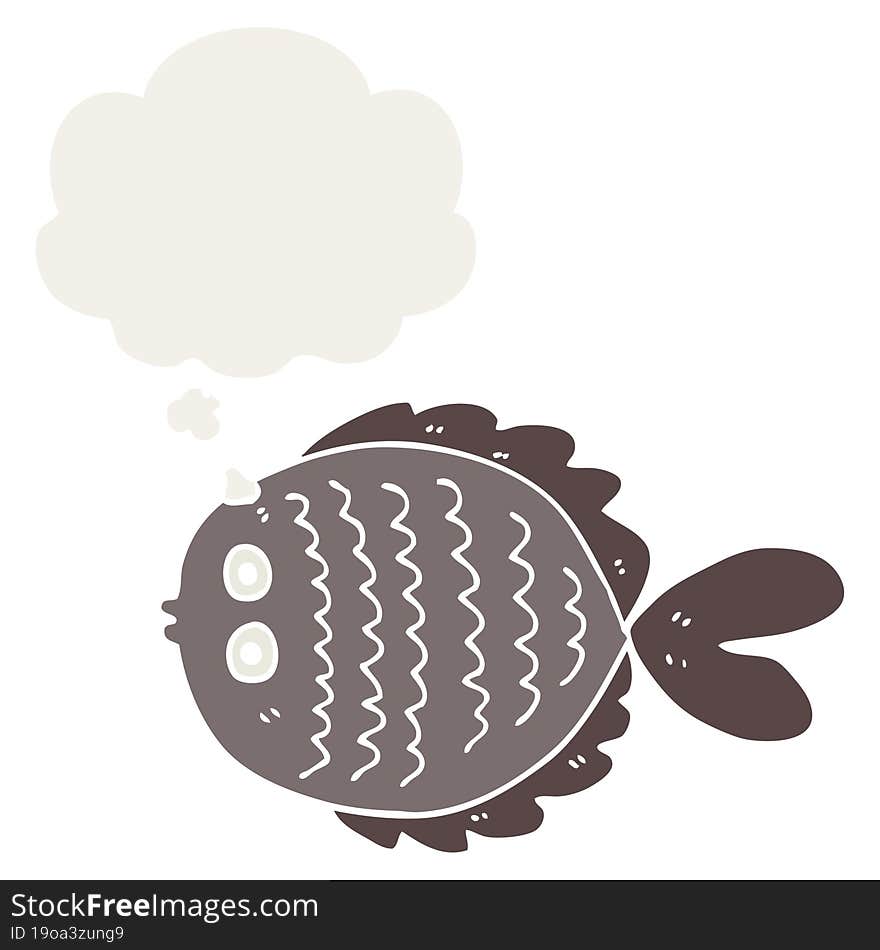 cartoon flat fish and thought bubble in retro style