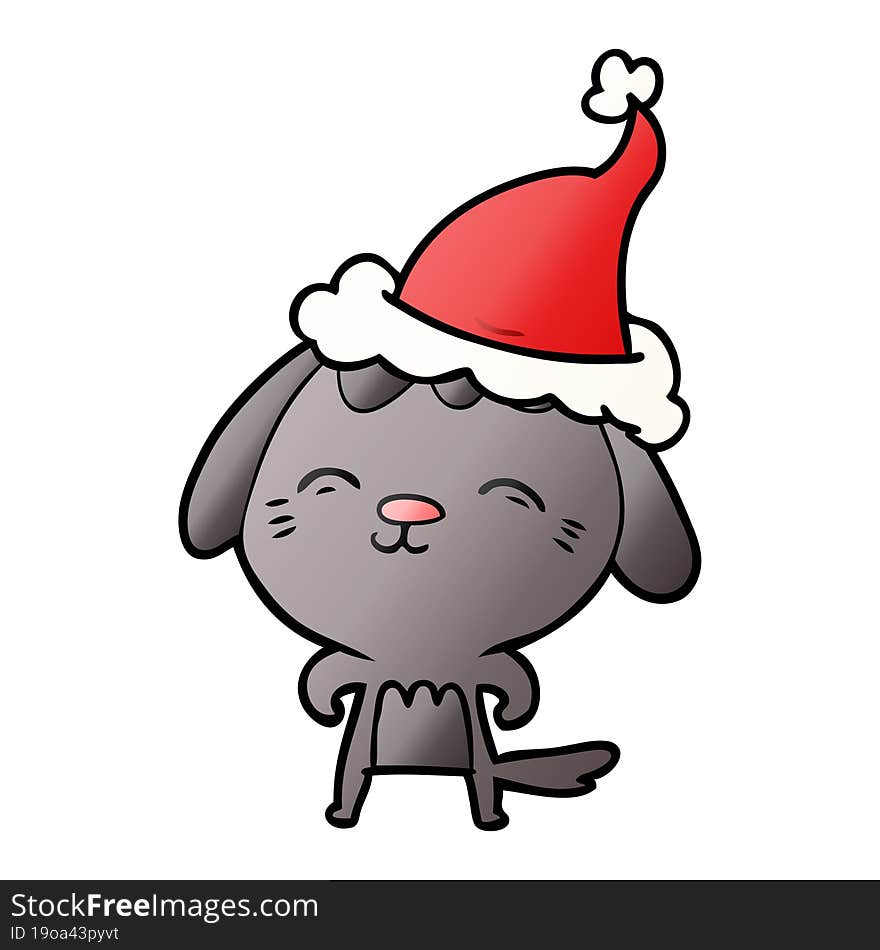 happy hand drawn gradient cartoon of a dog wearing santa hat. happy hand drawn gradient cartoon of a dog wearing santa hat