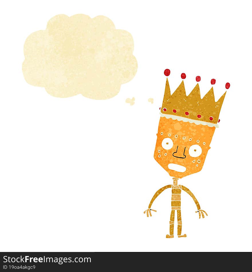 Cartoon Robot With Crown With Thought Bubble