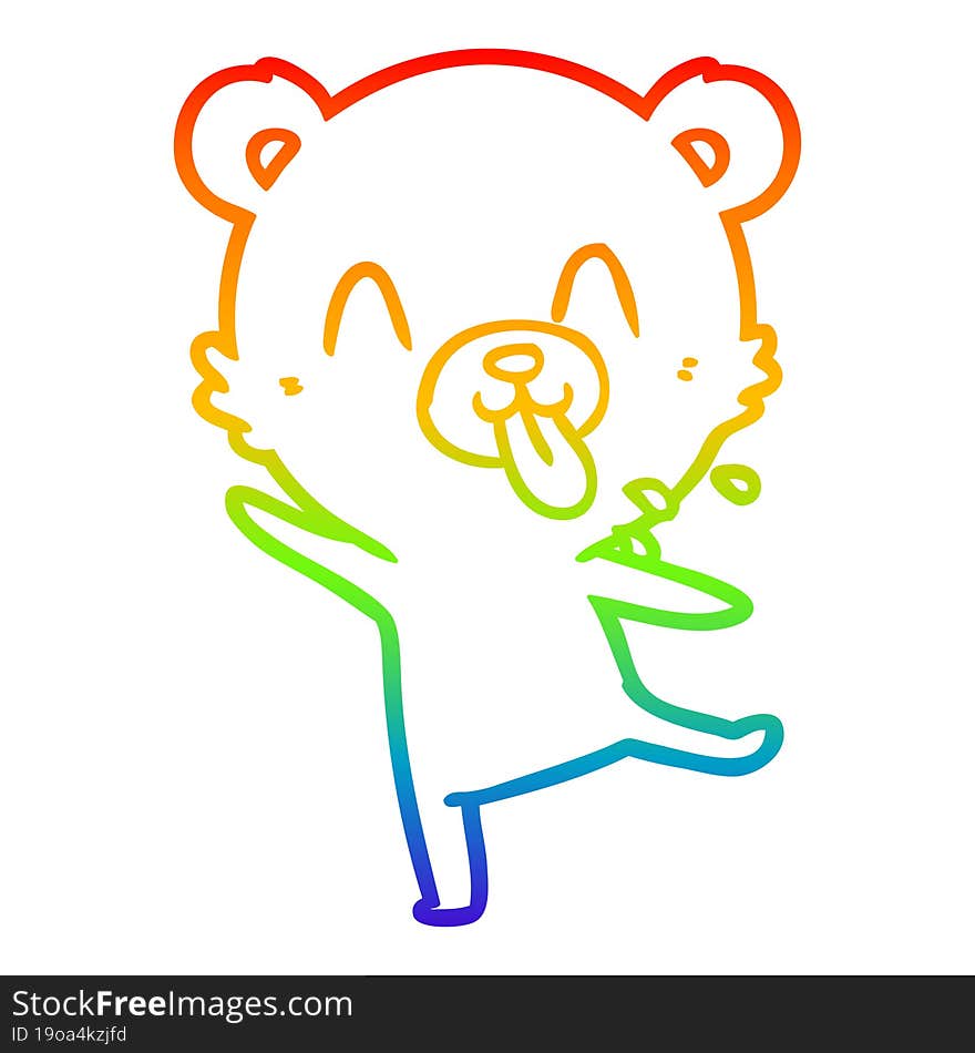 rainbow gradient line drawing of a rude cartoon polar bear sticking out tongue