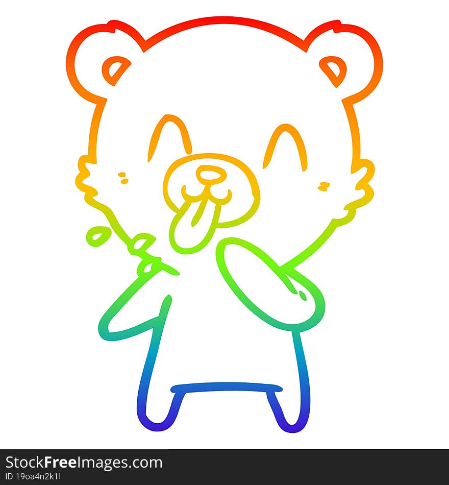 rainbow gradient line drawing rude cartoon polar bear sticking out tongue