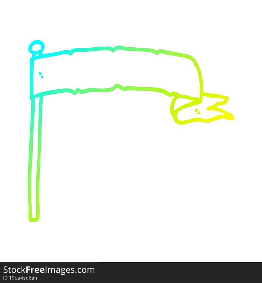 cold gradient line drawing of a cartoon waving white banner flag