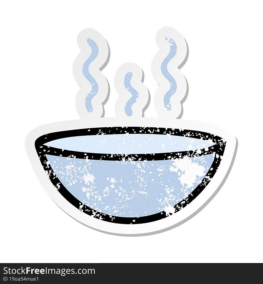 distressed sticker of a cute cartoon hot soup