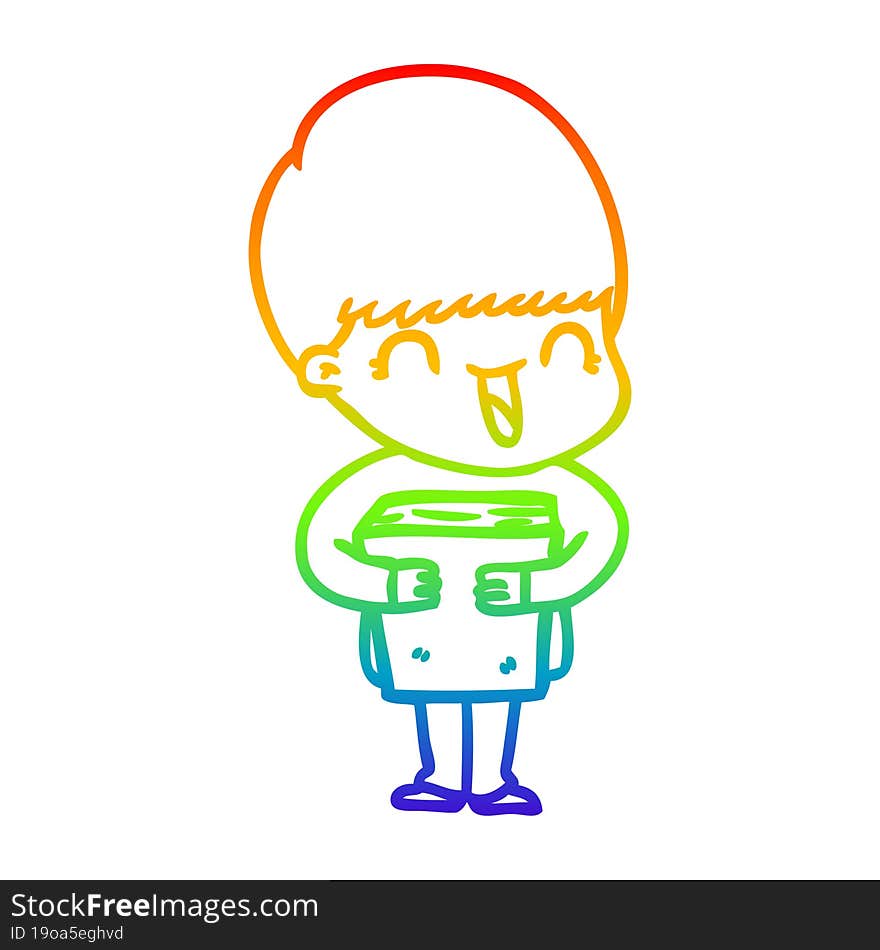 rainbow gradient line drawing of a happy cartoon boy