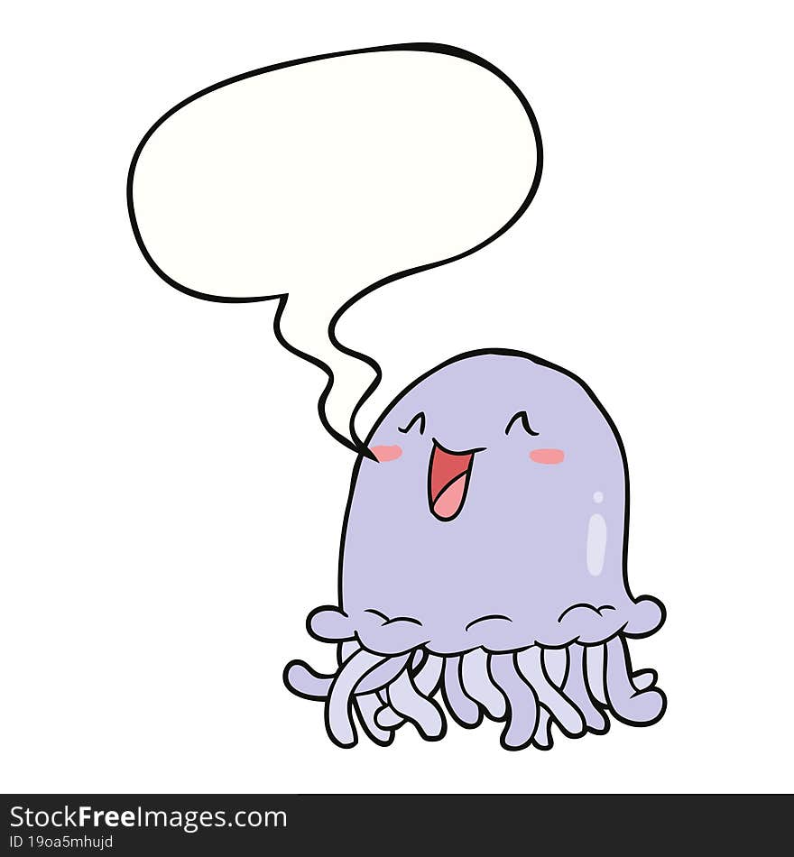 happy cartoon jellyfish and speech bubble