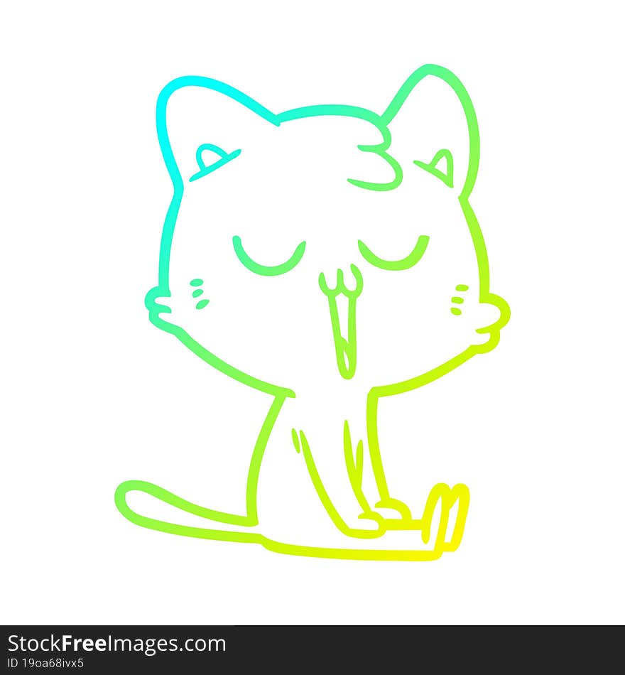 Cold Gradient Line Drawing Cartoon Cat Singing