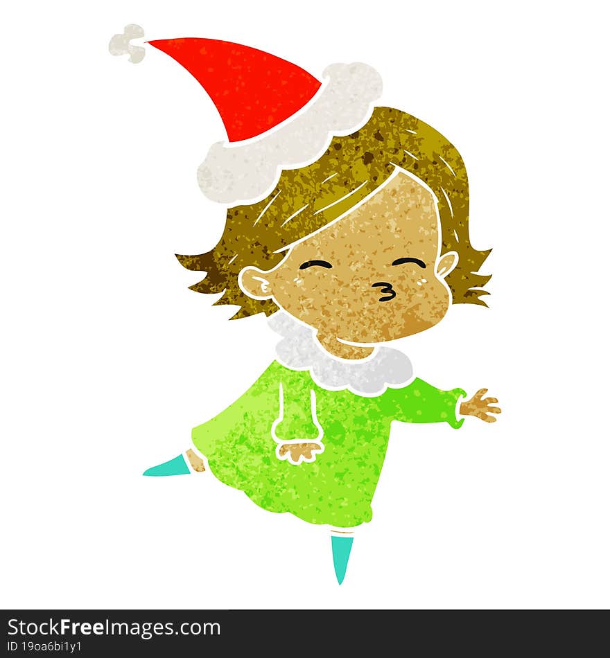 retro cartoon of a woman wearing santa hat