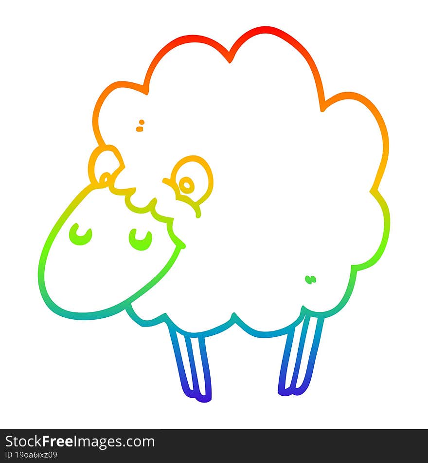 rainbow gradient line drawing of a cartoon sheep