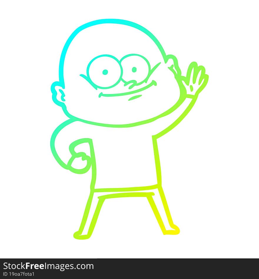 cold gradient line drawing cartoon bald man staring