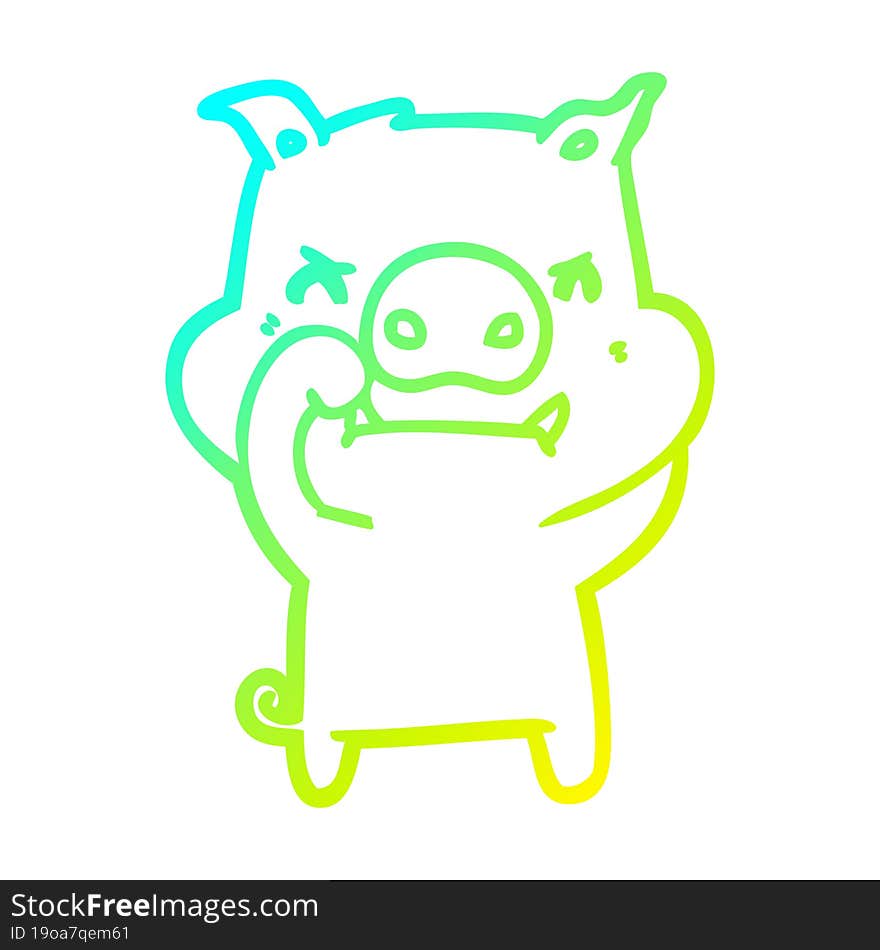 cold gradient line drawing of a angry cartoon pig