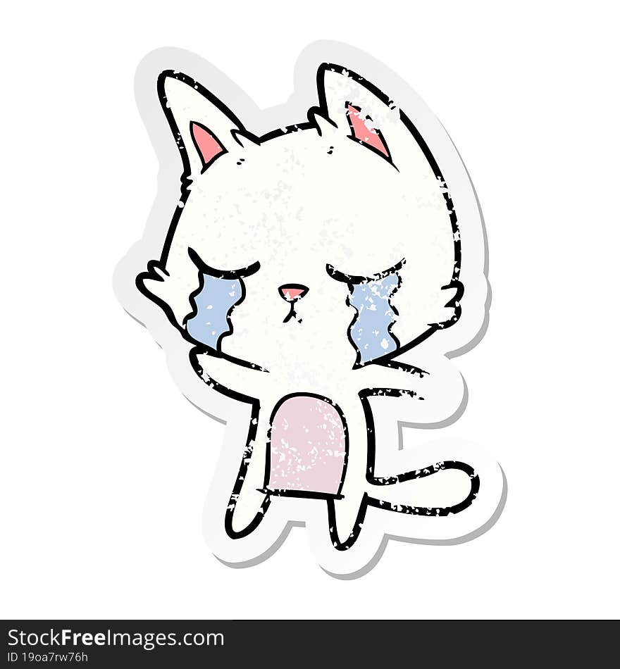 distressed sticker of a crying cartoon cat