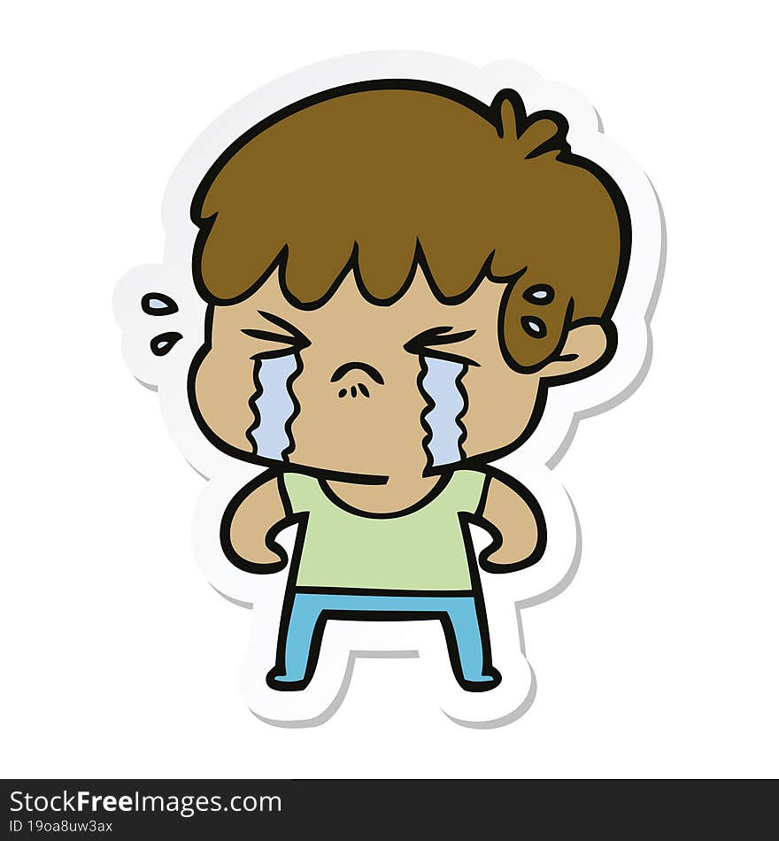 sticker of a cartoon boy crying