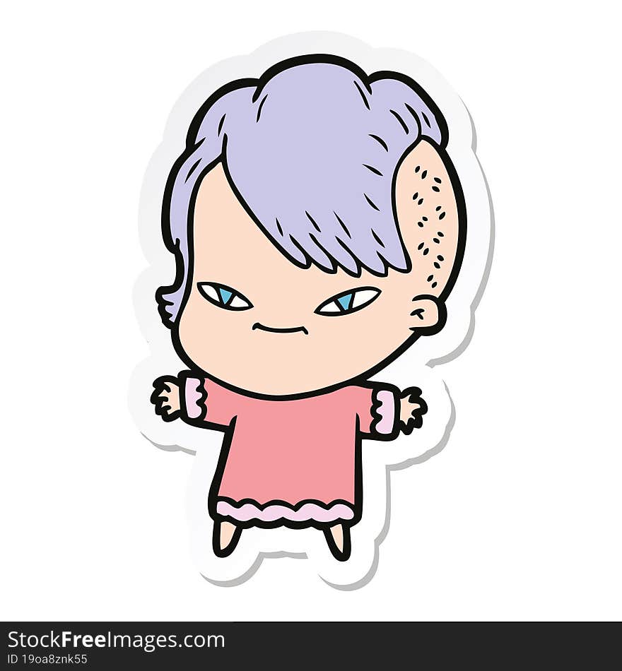 Sticker Of A Cute Cartoon Girl With Hipster Haircut