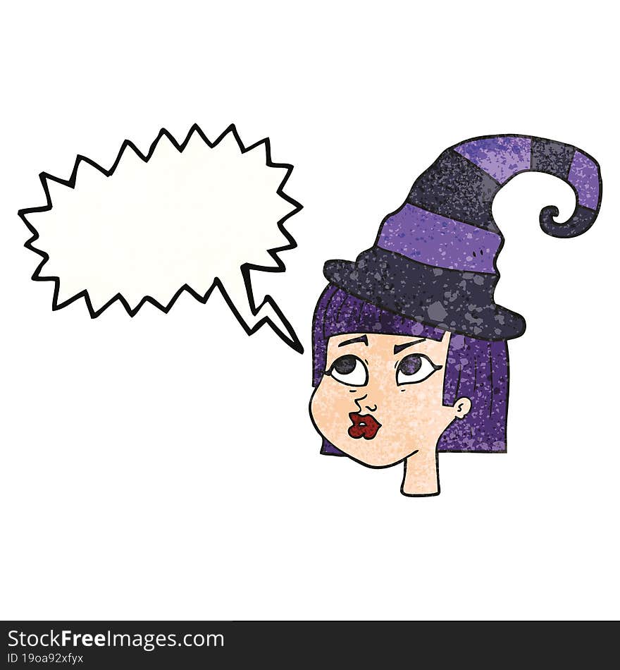 freehand speech bubble textured cartoon witch